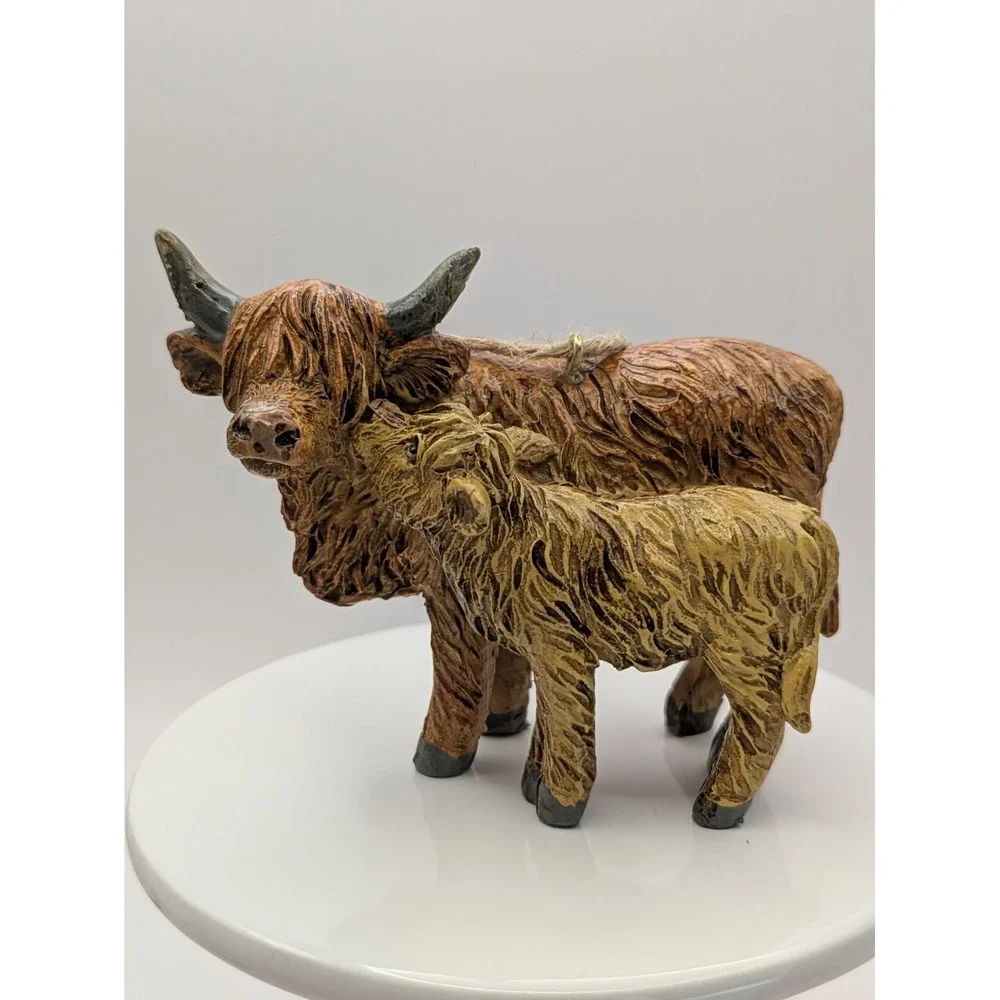 Scottish Highland Cattle‎ Cow Brown Christmas Tree Ornaments Lot Of 2